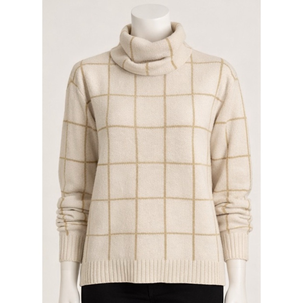 SHEIN Cream Windowpane Turtleneck Sweater S